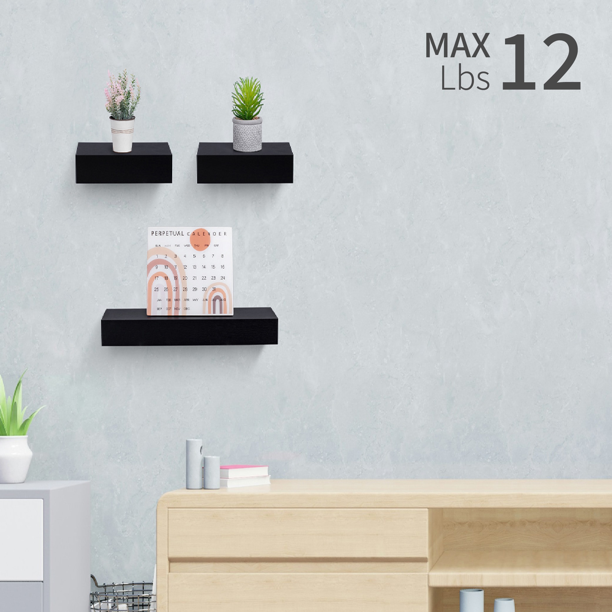 Floating Shelves 18.11" Wall Mounted Wood Shelves For Bathroom, Bedroom, Living Room, Kitchen, Hanging Shelf For Books/Storage/Decor With Invisible Brackets, Black_voghion.com